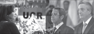 Cristina Fern�ndez hablando en un acto con radicales K (izquierda). Julio Cobos (UCR) gobernador de Mendoza, y el presidente Kirchner (derecha)