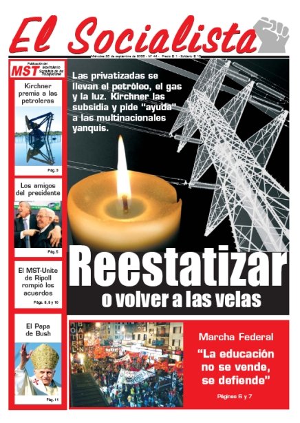 Tapa de El Socialista Nro.44 del 20-9-2006 