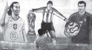Nio ind pintando a Ronaldinho, Messi y Figo, figuras del prximo mundial