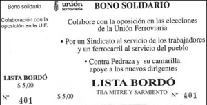 Colabore con el bono solidario de los compaeros de la Lista Bord para el sostn de la campaa