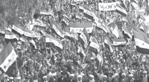 Masiva manifestacin irak antiyanqui en el cuarto aniversario de la cada de Bagdad