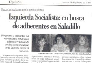 Fascimil de un diario de Saladillo, Provincia de Bs. As., dando cuenta de la actividad de nuestro partido