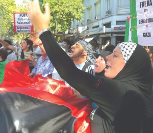Zapatazo convocado por el Comit de Solidaridad con Palestina frente a la Embajada de Israel