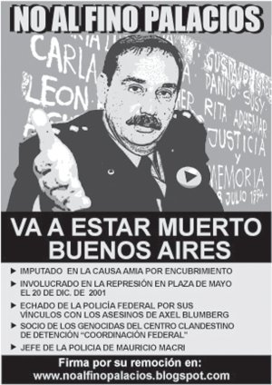 Afiche callejero condenando al represor designado por Macri