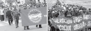 Trabajadores fabriles y docentes marchando por sus reclamos