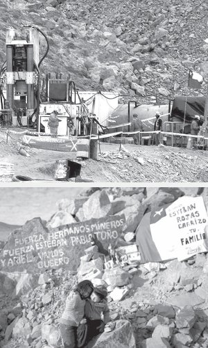 Vista de la superficie de la mina San Jos y de familiares de los mineros