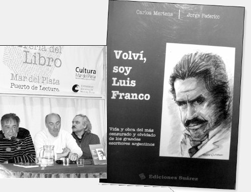Feria del libro de Mar del Plata: Mertens (izq.), Federico (centro) y el escritor Marn, autor del prlogo. Portada del libro. Adquiralo