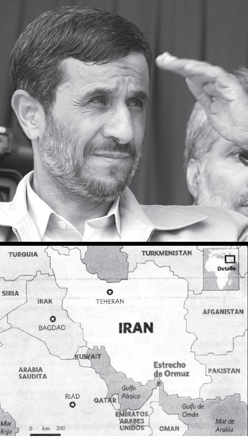 Arriba: Mahmoud Ahmadinejad, presidente de Irn. Abajo: Mapa de la zona conflictiva