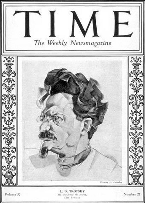 La revista Time del 21 de noviembre de 1927 inform sobre la expulsin del dirigente del gobierno sovitico y del Ejrcito Rojo por parte del PCUS (facsmil tapa)