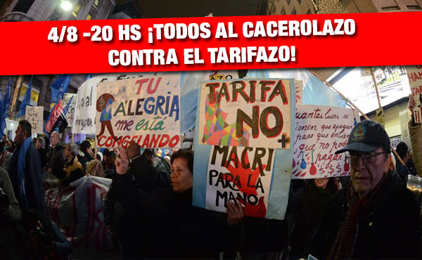 Este jueves distintas organizaciones, multisectoriales y partidos de izquierda convocamos a un nuevo cacerolazo y ruidazo nacional contra el tarifazo. En Capital será en el Obelisco a las 20 horas