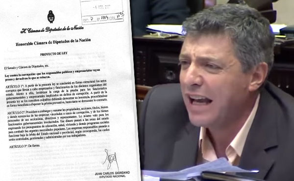 Ante el esc&aacute;ndalo que involucra al titular de la AFI (Agencia Federal de Inteligencia), al gobierno de Macri y a la constructora Odebretch, el Diputado Nacional de Izquierda Socialista en el Frente de Izquierda, Juan Carlos Giordano, se refiri&oacute; al alcance de su proyecto de ley contra la corrupci&oacute;n (Expediente 1384-D-2017 presentado el pasado 4 de abril de 2017).