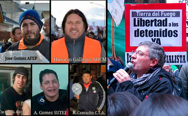 Se reclamó por la libertad de los dirigentes de la Unión de Gremios fueguinos, detenidos con métodos dictatoriales, y por la derogación del paquete de leyes de ajuste de la gobernadora Rosana Bertone (FPV). Para ello se reclamó a las CGT un paro general.