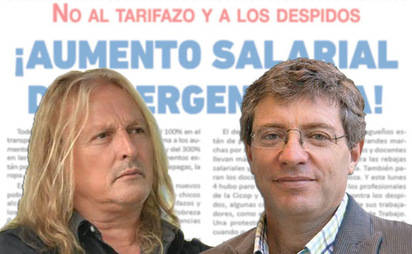Juan Carlos Giordano (Diputado Nacional electo por el Frente de Izquierda y dirigente de Izquierda Socialista) y Rubén "Pollo" Sobrero (Secretario General de la Unión Ferroviaria - Seccional Oeste) reclamaron un inmediato aumento salarial de emergencia para todos los trabajadores y jubilados que debe implementarse sin dilaciones por decreto del presidente Macri.