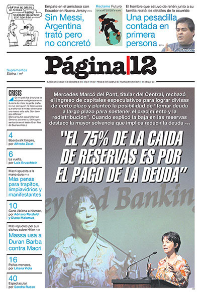 Tapa del diario Página 12, 16/11/2013