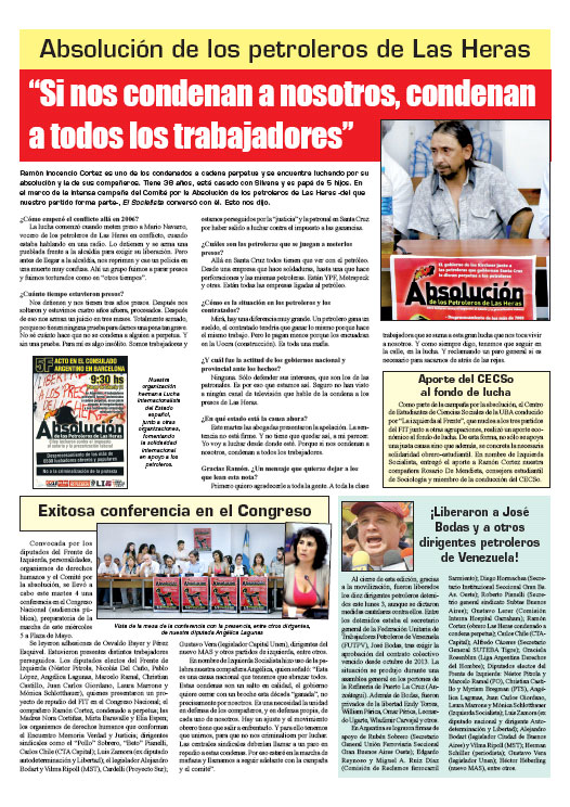 Contratapa de la edición Nº 261 de nuestro periódico "El Socialista" - 5/02/2014