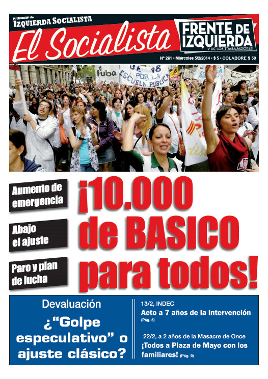 Tapa de la edición Nº 261 de nuestro periódico "El Socialista" - 5/02/2014