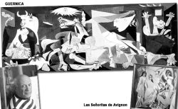 GUERNICA. Este óleo, de tres metros y medio de alto y casi ocho de ancho, puso en evidencia ante el mundo los horrores de  los fascistas españoles e italianos y los nazis, empeñados en derrotar a la revolución española. La obra viajó por numerosos  países y desde 1970 se exhibía en el Museo de Arte Moderno de Nueva York. Picasso había dispuesto que no fuera a  España hasta el fin del franquismo y la recuperación de las libertades públicas. Desde 1981 se exhibe en el Museo Reina  Sofía en Madrid. Hasta ahora el pueblo vasco no ha logrado su anhelo de que se exhiba en su propia tierra.