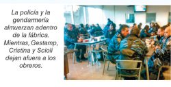 La policía y la gendarmería almuerzan adentro de la fábrica. Mientras, Gestamp, Cristina y Scioli dejan afuera a los obreros.