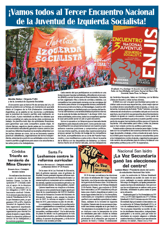 Contratapa de la edición N°269 de nuestro periódico El Socialista
