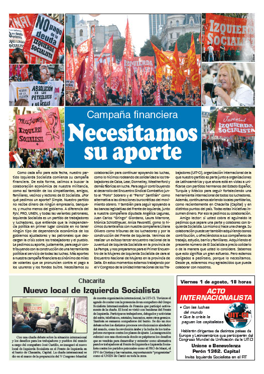 Contratapa de la edición N°271 de nuestro periódico El Socialista