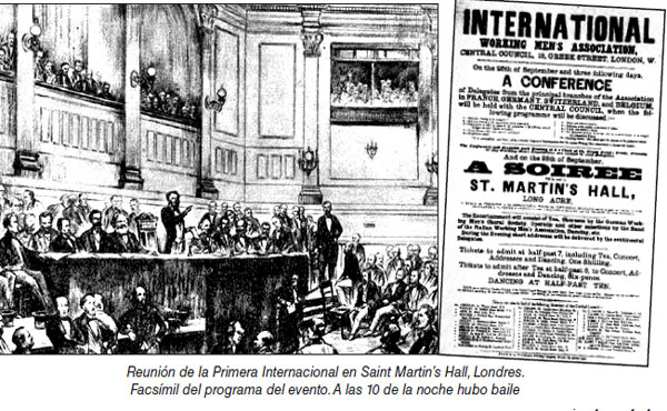 Reunión de la Primera Internacional en Saint Martin’s Hall, Londres.  Facsímil del programa del evento. A las 10 de la noche hubo baile 