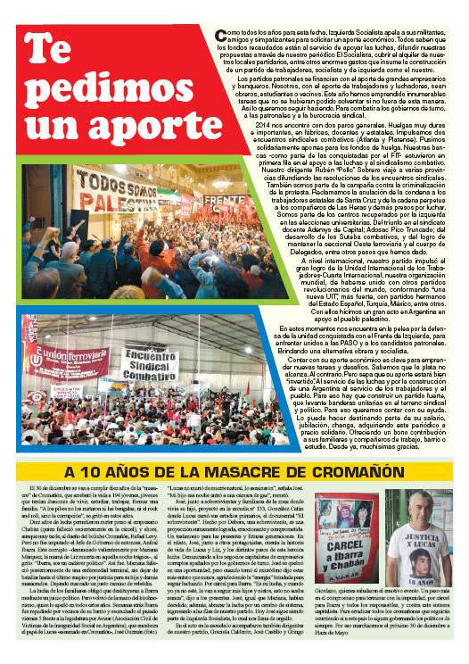 Contratapa de la edición N°282 de nuestro periódico El Socialista
