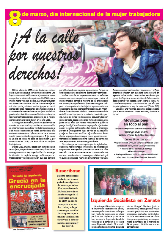 Contratapa de la edición N°286 de nuestro periódico El Socialista