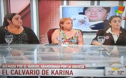 Carolina, Karina e Irina (de Mujeres de Izquierda Socialista) en canal América denunciando el intento de femicidio