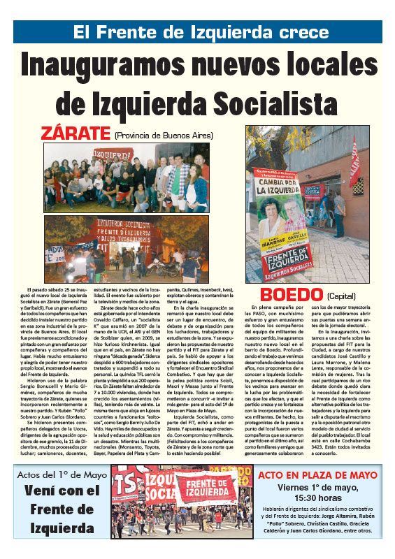 Contratapa de la edición N°290 de nuestro periódico El Socialista