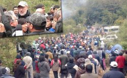 El “Perro” Santillán encabezando la protesta