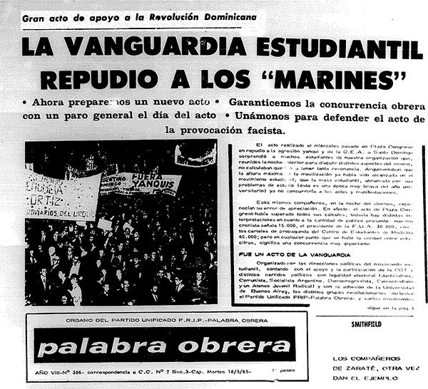 Facsimil del periódico después  del acto del 12 de mayo de 1965