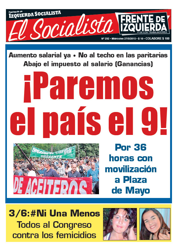 Tapa de la edición N°292 de nuestro periódico El Socialista