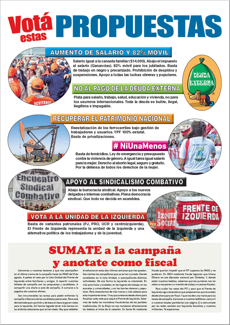 Contratapa de la edición N°296 de nuestro periódico El Socialista