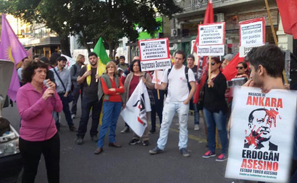 Laura Marrone habló en nombre de Izquierda Socialista y señaló: “Erdogan, desesperado porque necesita ganar las elecciones del 1 de noviembre, está desarrollando una campaña represiva contra el pueblo kurdo y los trabajadores turcos”