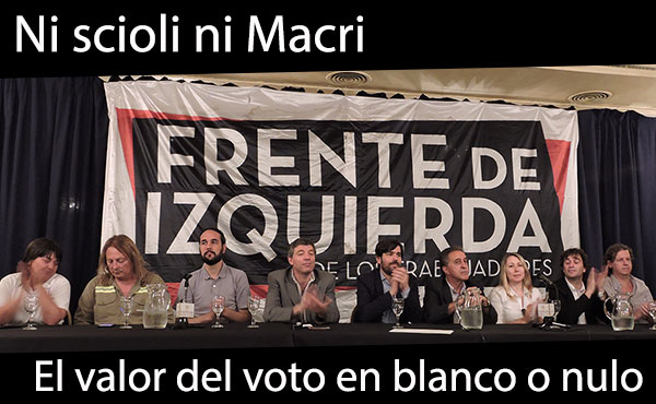 Conferencia de prensa del FIT llamando al voto en blanco o nulo realizada en el Hotel Castelar, 10 de noviembre. 