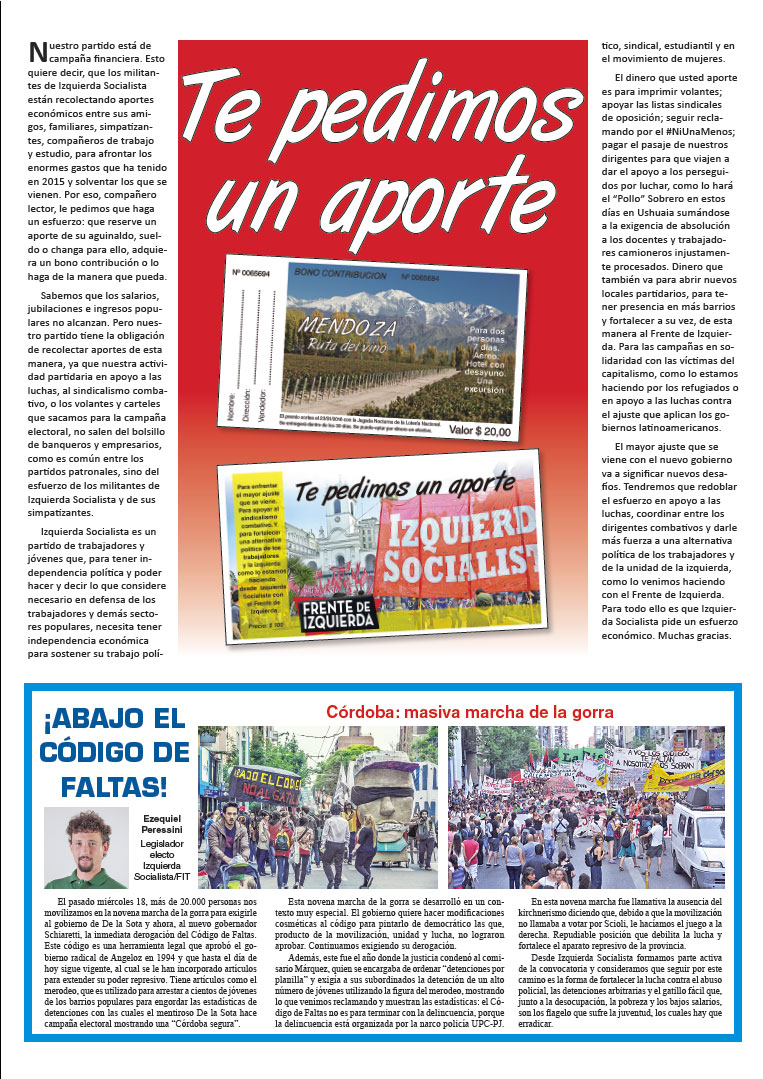 Contratapa de la edición N°304 de nuestro periódico El Socialista