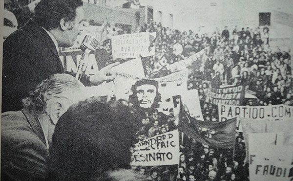 Nahuel Moreno habla en el acto de repudio al asesinato de los compañeros de Pacheco y convoca a formar brigadas y piquetes obreros y populares para abatir al fascismo