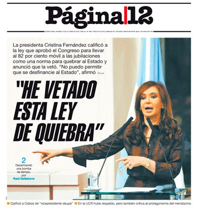 Tapa Página/12, 15/8/2010