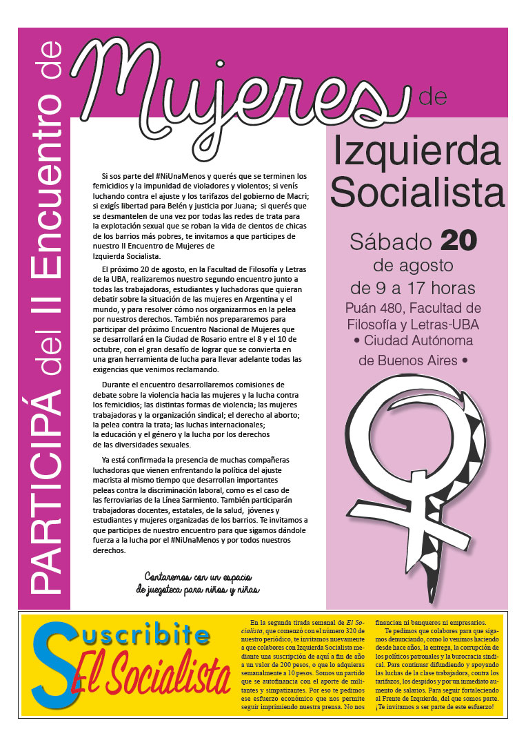 Contratapa de la edición N°321 de nuestro periódico El Socialista