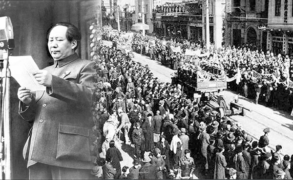 Mao Tse-tung proclamando la fundación de la República Popular China. Pekin, 1949 - Ejército Popular de Liberación ingresa a Pekin 1949