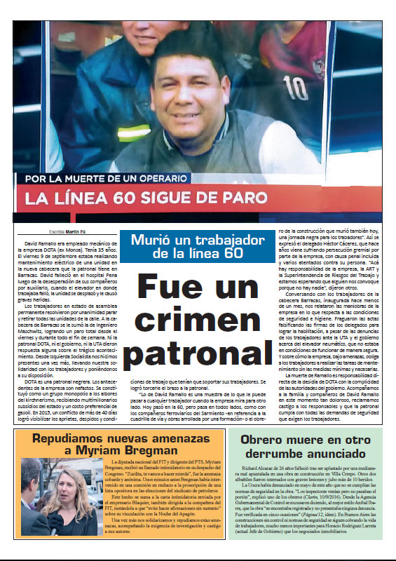 Contratapa de la edición N°326 de nuestro periódico El Socialista