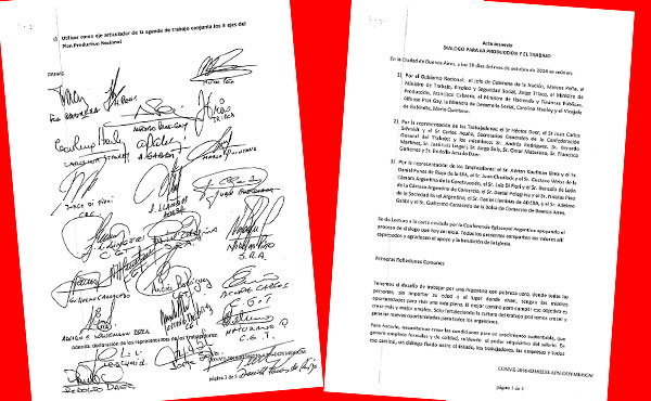 Acta acuerdo firmada el pasado 19 entre la CGT, gobierno y empresarios