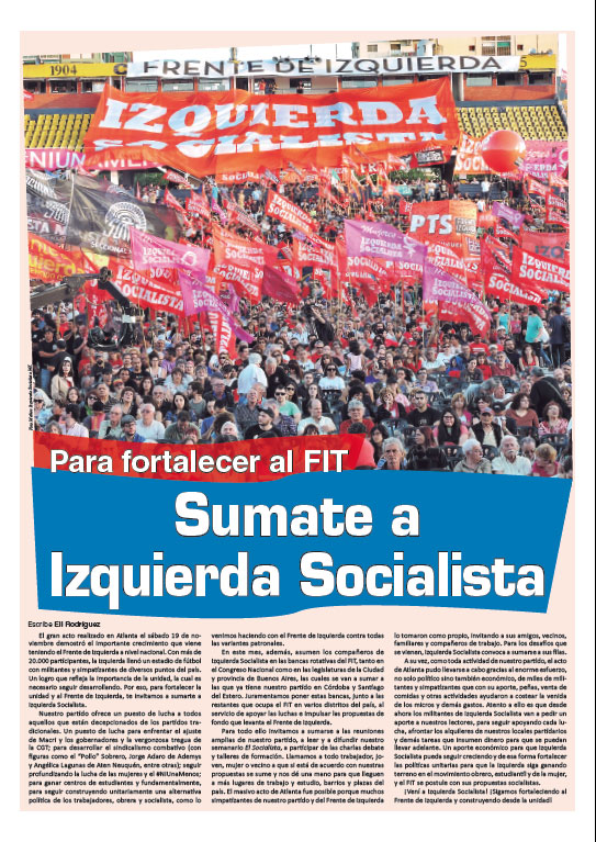 Contratapa de la edición N°336 de nuestro periódico El Socialista