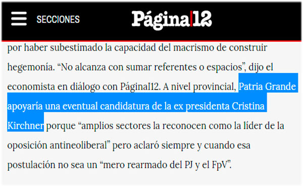 Patria Grande es una fuerza politica surgida de la de la autodenominada izquierda independiente