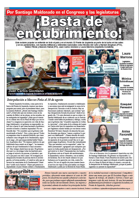 Contratapa de la edición N°364 de nuestro periódico El Socialista