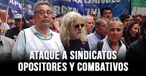 Dirigentes de algunos gremios alcanzados por esta disposición como Condu (h), Sipreba y Ademys en la marcha contra la reforma laboral y previsional. 