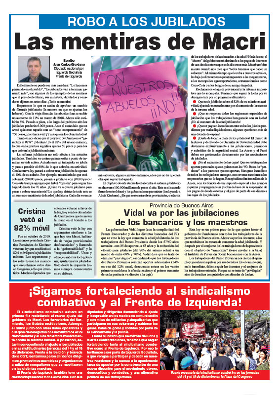 Contratapa del Suplemento Especial 2017 de nuestro periódico El Socialista