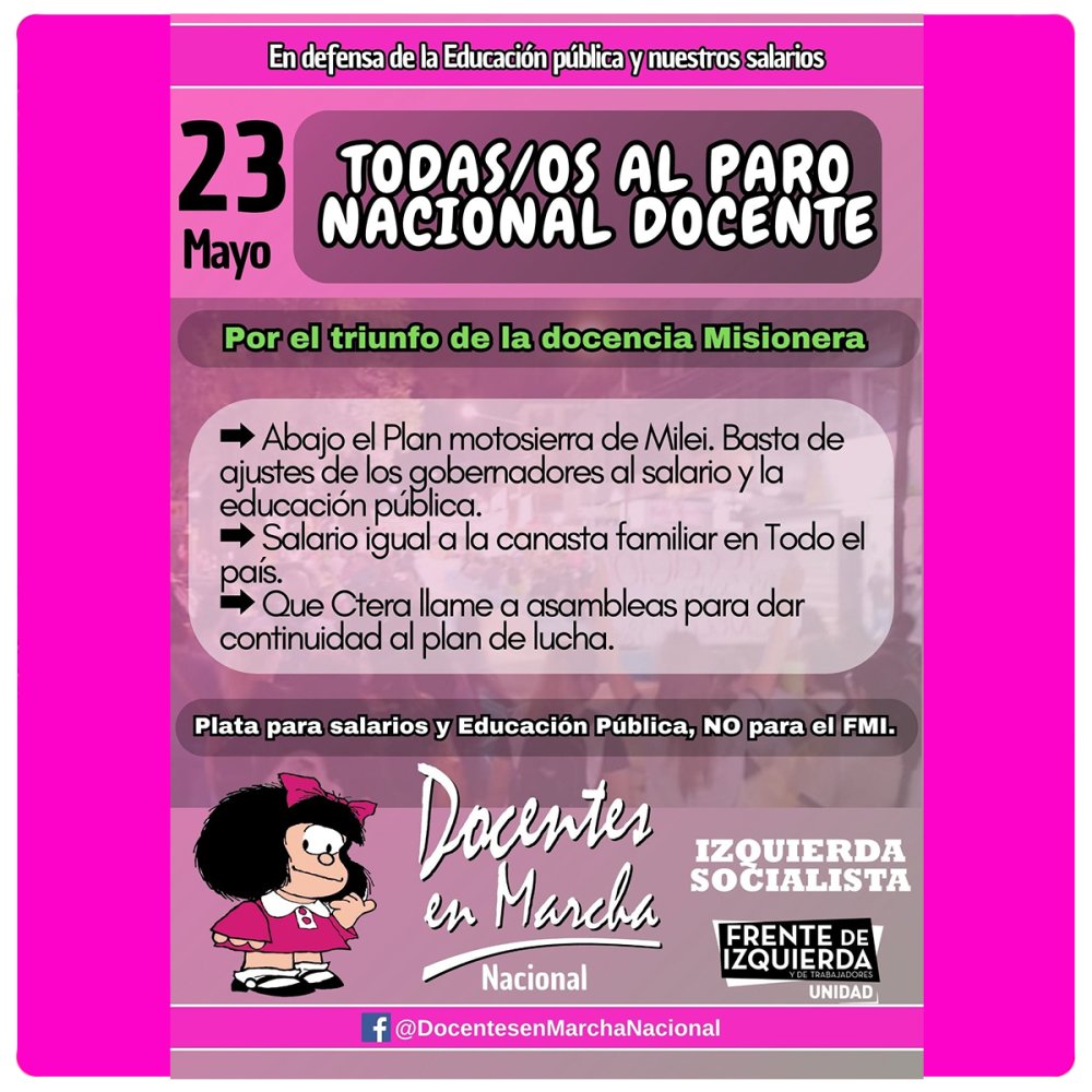Todas/os al paro nacional docente de CTERA el 23 de mayo