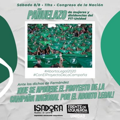 Sábado 8A: Pañuelazo frente al congreso por el Aborto Legal