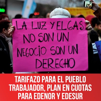 Tarifazo para el pueblo trabajador, plan en cuotas para Edenor y Edesur